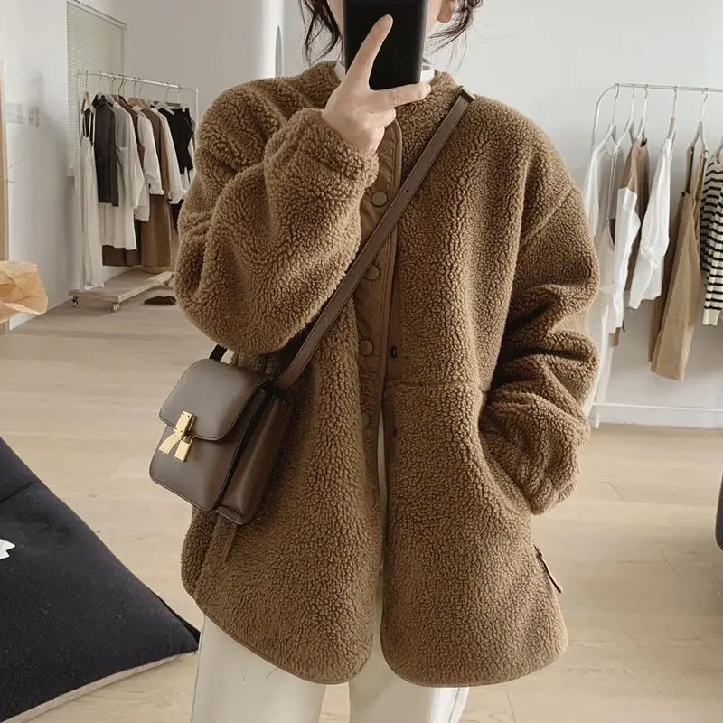 

Winter Clothes Women Jackets Lambwool Coat In Loose OverSize Thick Parkas Long Sleeve Top Coats Korean Fashion for Women New