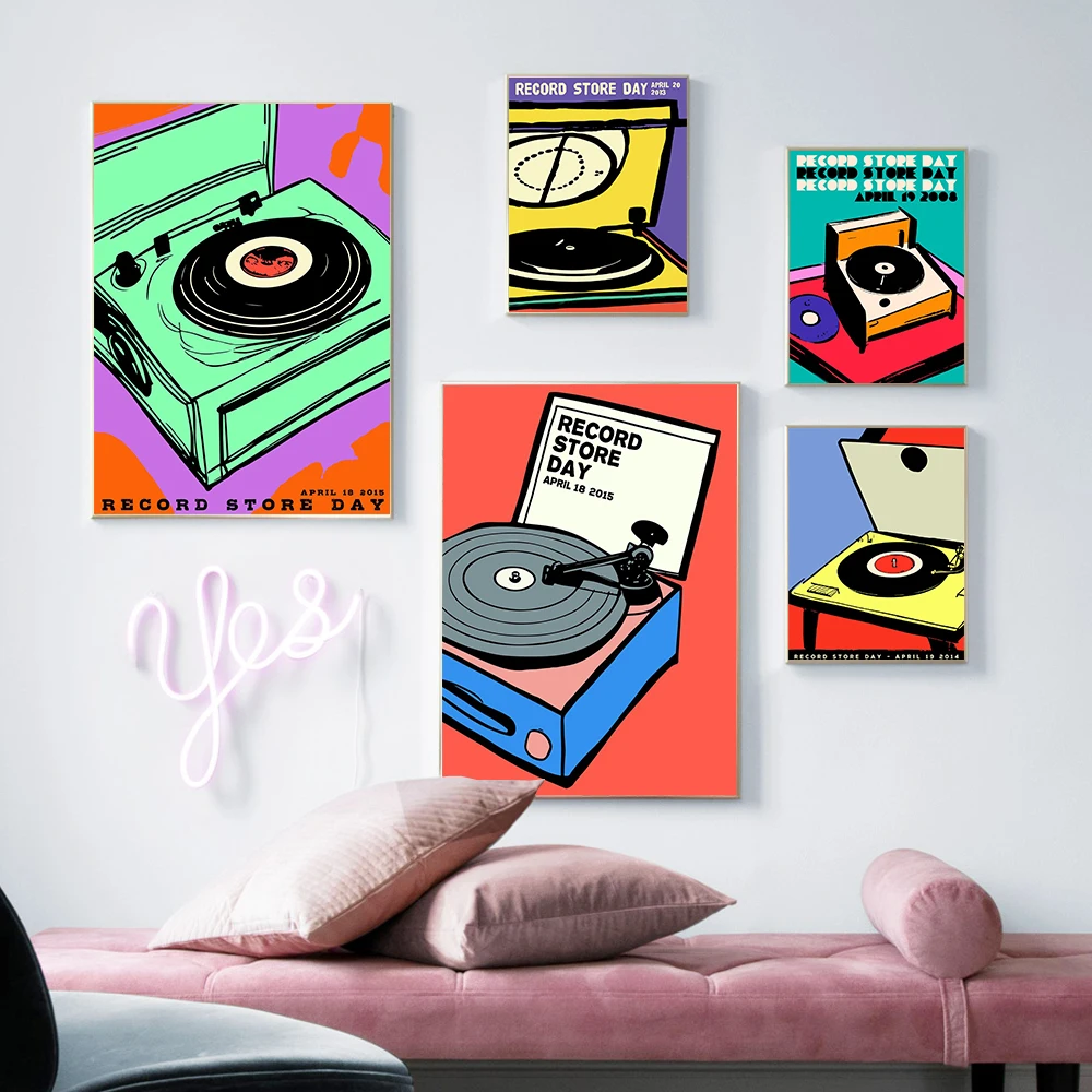 Record Store Day Posters And Prints Art Paintings Colorful Record Player On Canvas Wall Pictures For Store Supermarket Decor