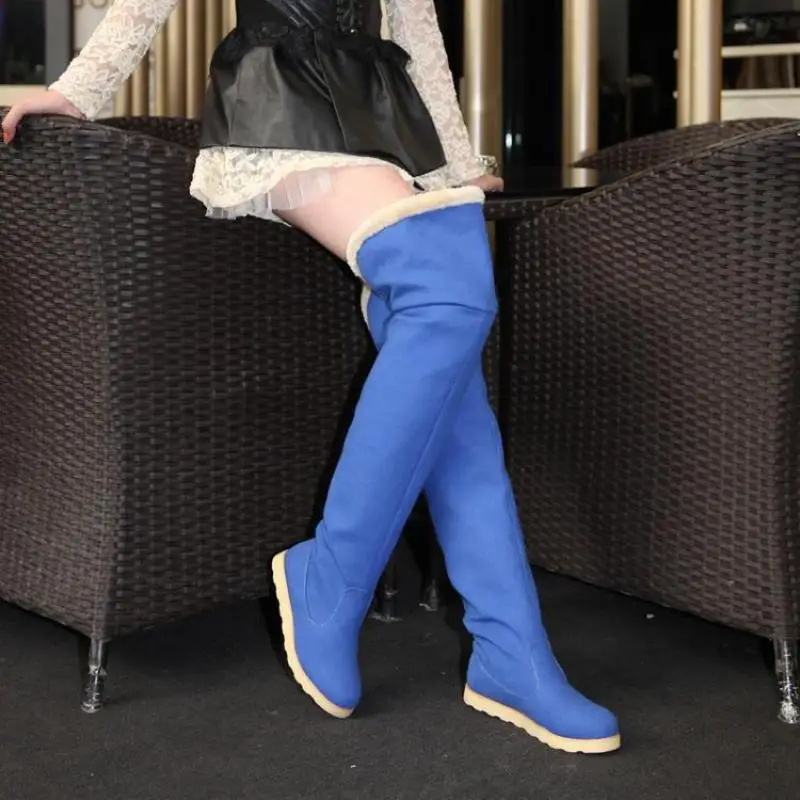 

Женские зимние сапоги выше колена, с круглым носком, на плоской подошве