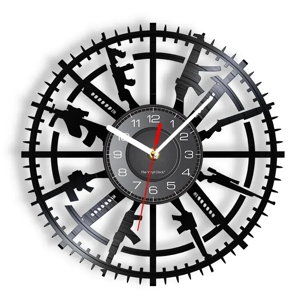 Настенные часы с виниловой пластиной в стиле огнестрельное оружие