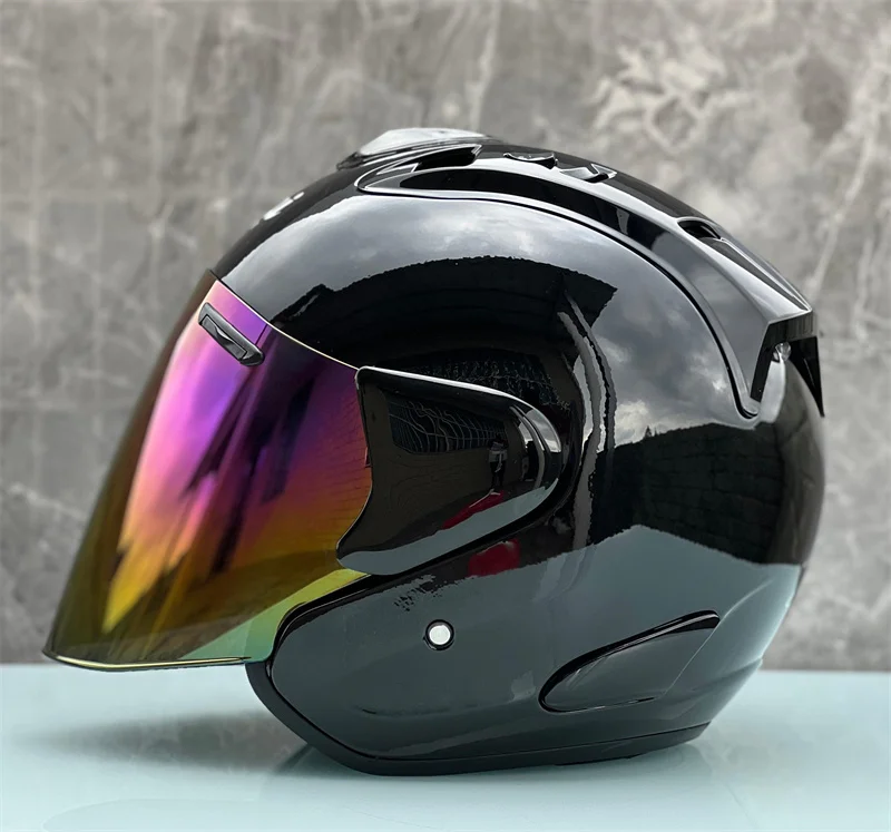 Ram4 Ярко-черный полушлем с открытым лицом для мужчин и женщин мотоциклетный