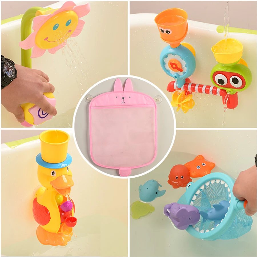New Baby Bathroom Mesh Bag Sucker Design For Bath Toys Kids Basket Cartoon Animal Shapes Cloth Sand Toys Storage Net Bag
