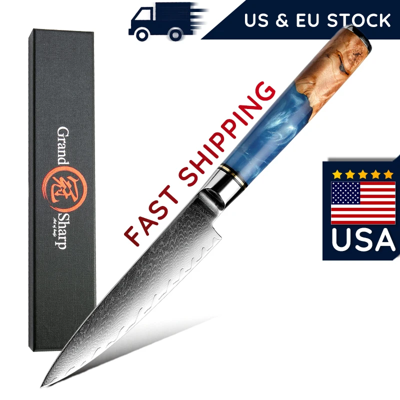 

Многофункциональный нож Grandsharp 4,3 дюйма, 67 слоев, японские ножи из дамасской стали VG10, универсальный нож для овощей, фруктов, кухонный нож