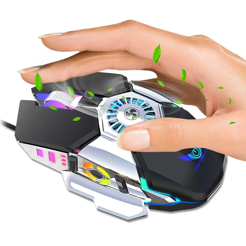 

6400DPI Cooling Fan Gaming Mouse Macro Programming RGB Luminous Gamer USB Wired Mice Laptop PC Accessories Mause Inalambrico