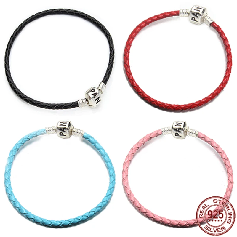 

Leather Bracelet 925 Sterling Silver Fashion Simple Snake Bone Chain Bracelet fit Original Beaded DIY Holiday Gifts