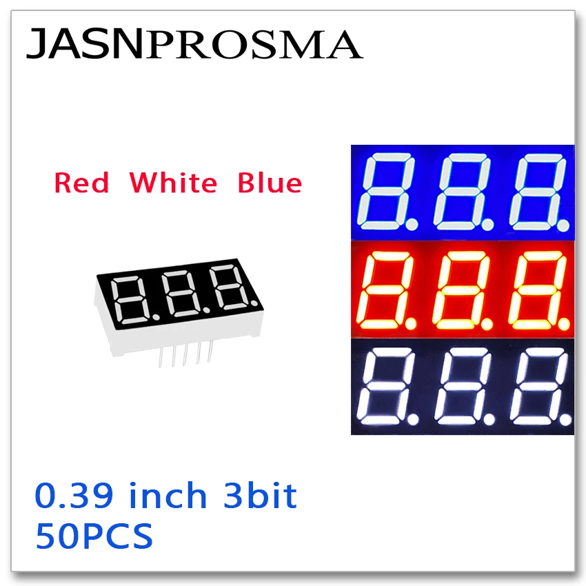 

JASNPROSMA 50PCS 0.39 inch 3 bit digit Tube red blue white Common Cathode Anode LED Display 0.39inch 7 Segment 0.39' 0.39in