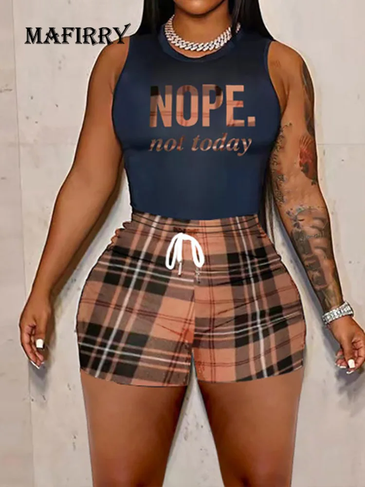 

Облегающая женская летняя спортивная одежда, шорты, наряд 2022, пуловер без рукавов с круглым вырезом и принтом, топ, Дамский комплект, костюмы...