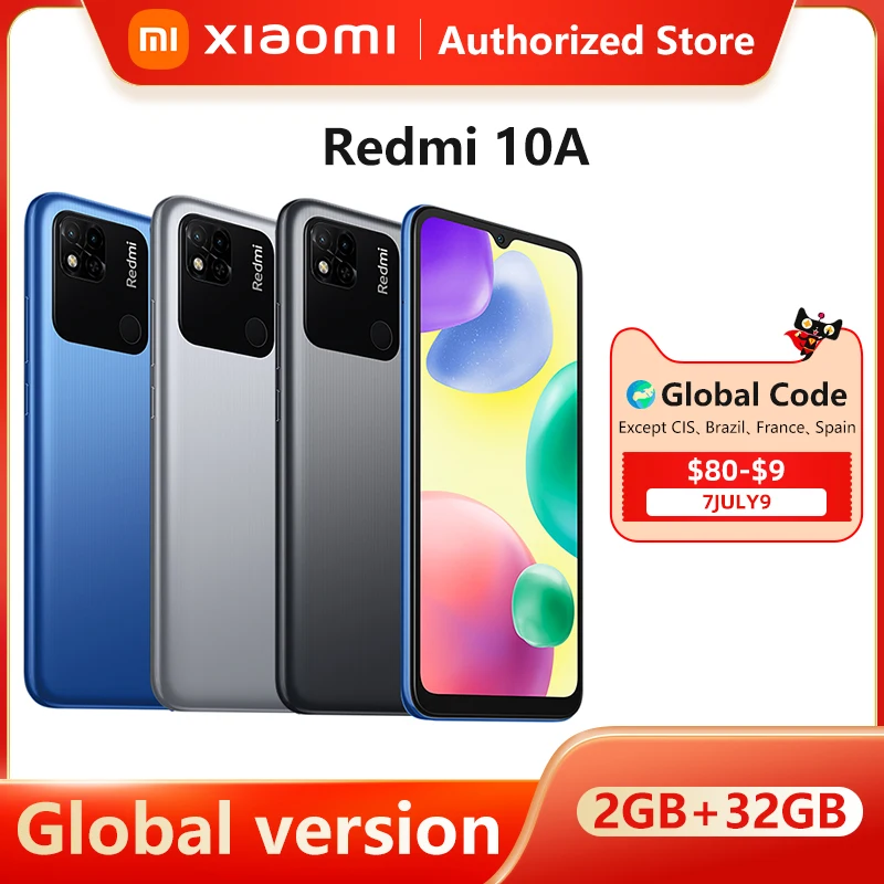 Global Version Xiaomi Redmi 10A 32/64/128GB Smartphone Helio G25 Octa Core 6.53” 5000mAh Battery 10W Fast Charging 13MP Camera