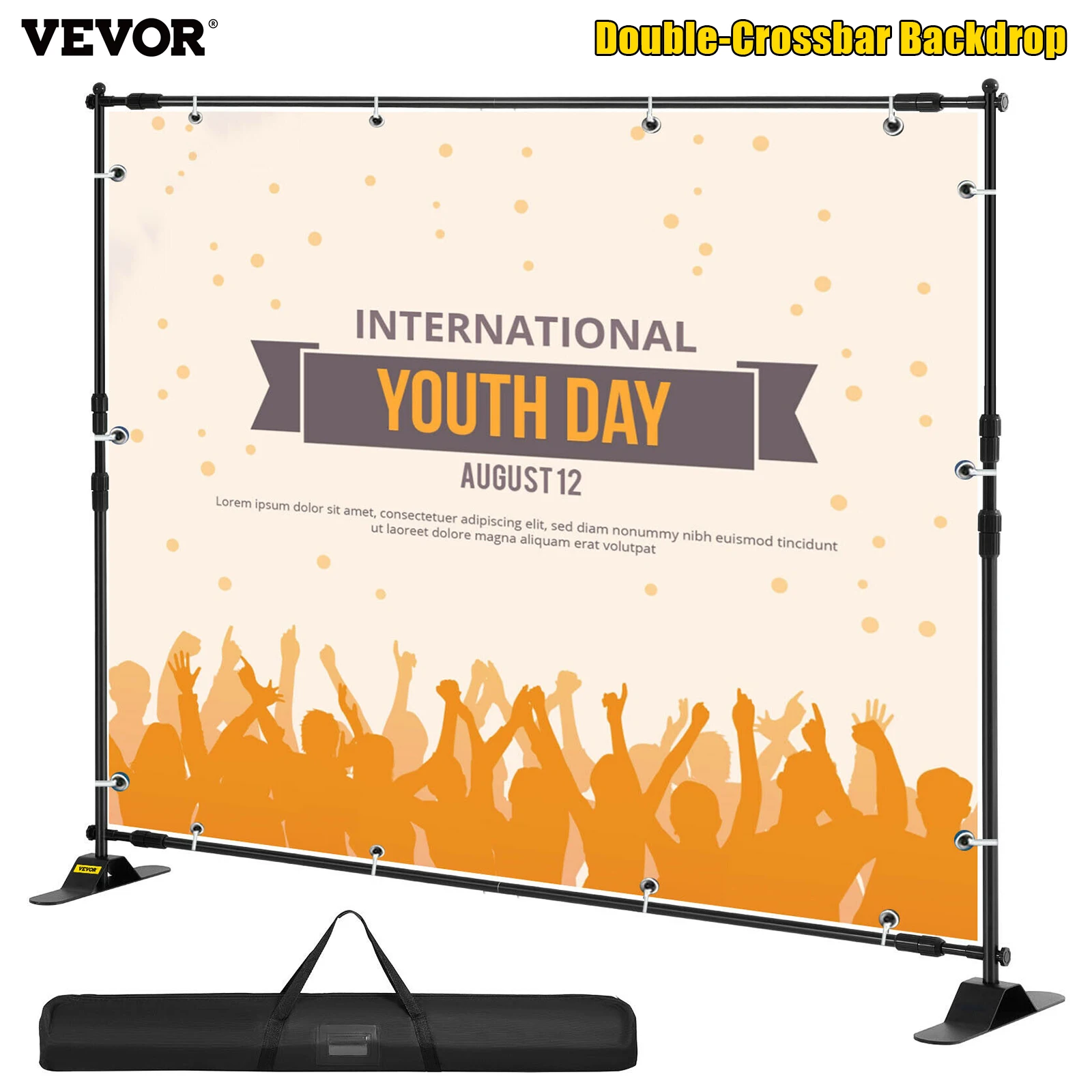 

VEVOR 8ft Backdrop Banner Stand Step and Repeat for Trade Show Wall Exhibitor W/ Carrying Case Photo Booth Background Adjustable
