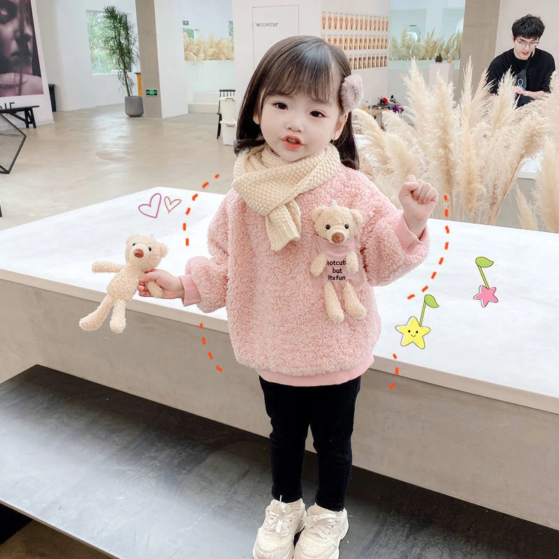 Cute Bear Pullover Childrens Sweater Toddler Clothes 1-6 Year Baby Girls Sweatshirt Spring Autumn Warm Fleece Tops Kids Winter