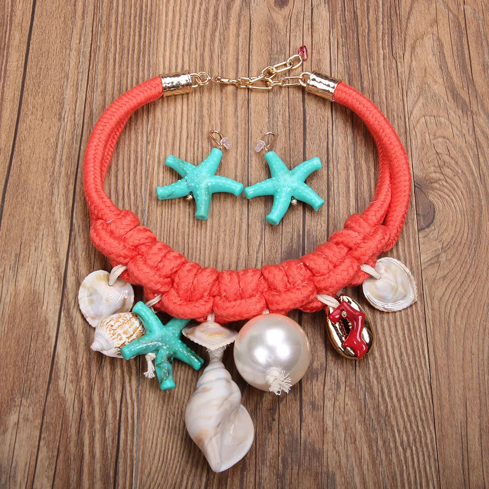 Массивное ожерелье и серьги в стиле бохо морская звезда ракушки ювелирные