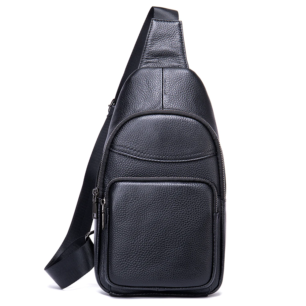 

Solid Resistant Wear Casual Chest Bag European Style American Men's Leather Sports And Geniune Color
