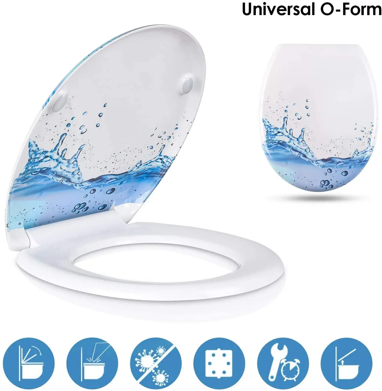 

Homfa Toilet Seat O-shape with Soft Close Toilet Cover Duroplast Toilet Seat Antibacterial Toilet Seat