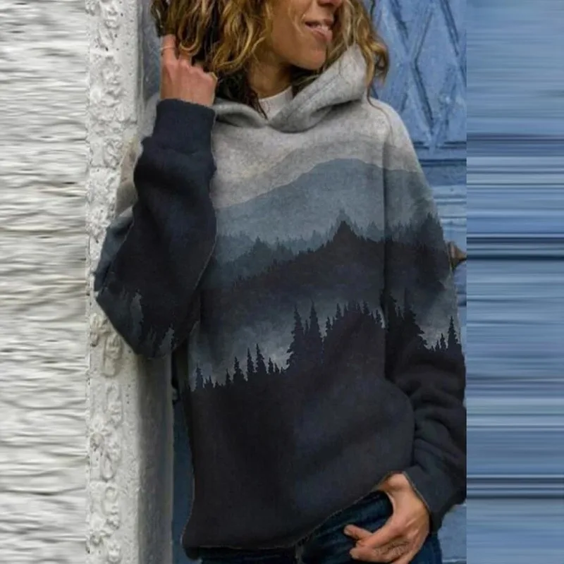 

2021 New Fashion Big Size Printed Pullover Long Sleeve Sweatshirt Top Hoodie Coat Hoodie Ladies Clothes Ladies