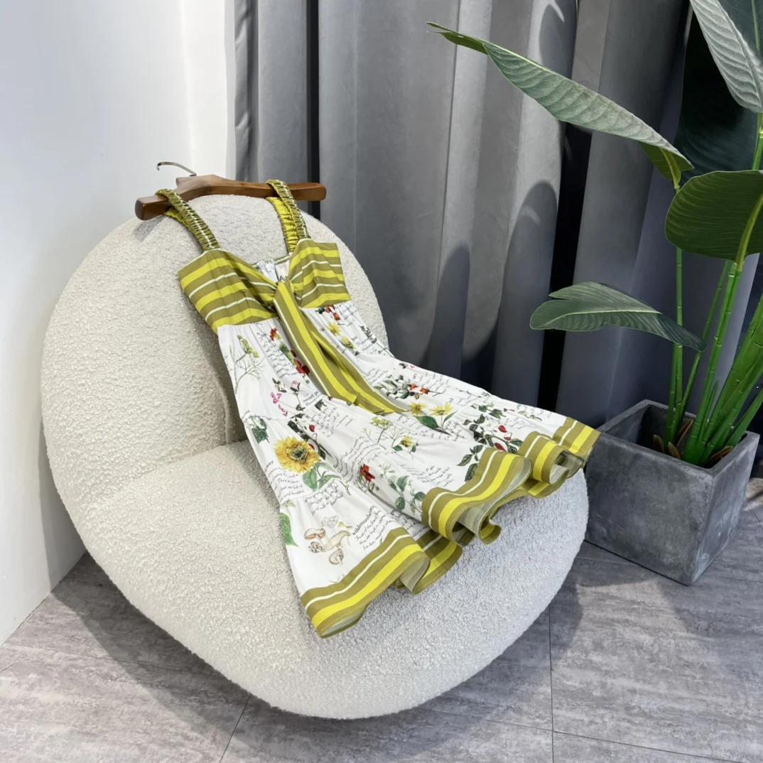 

Mini Sundress 2022 Summer Green White Striped Patchwork A-lined Sleeveless Beach Wear Women