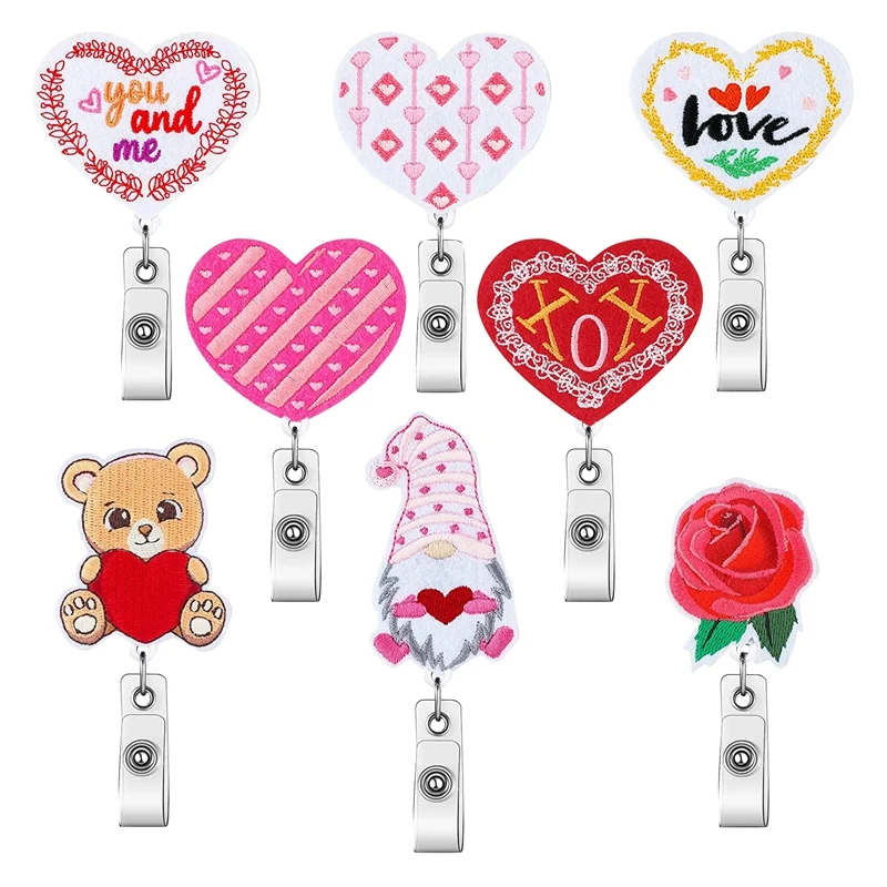 

8 Pcs Valentines Day Retractable Badge Reels Office Products Nurse Badge Reel Valentine's Day Gift Badge Holders for Her