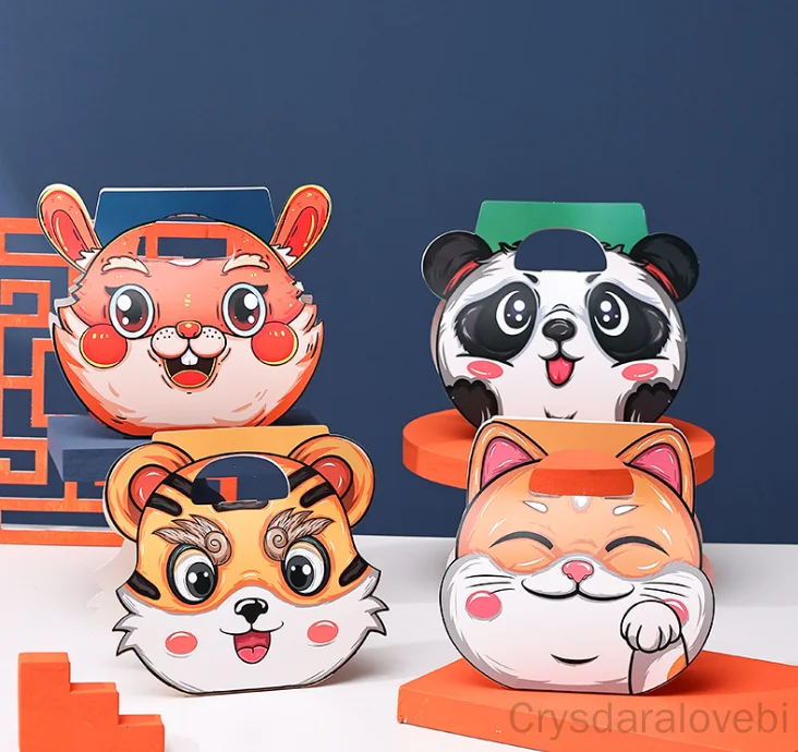 

50/20pcs Fashion Cartoon Gift Box Portable Blessing Bag Baking Packaging Box Chinese Candy Box Hand-Painted