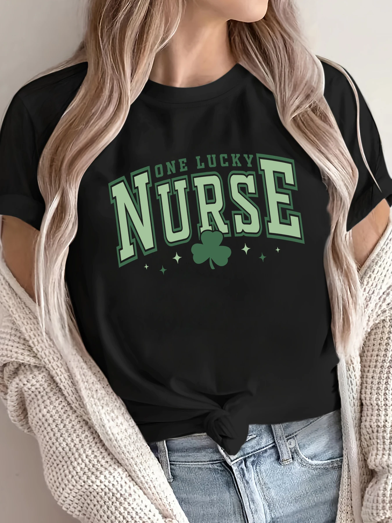 Женская футболка One Lucky Nurse с принтом зеленого клевера летние повседневные