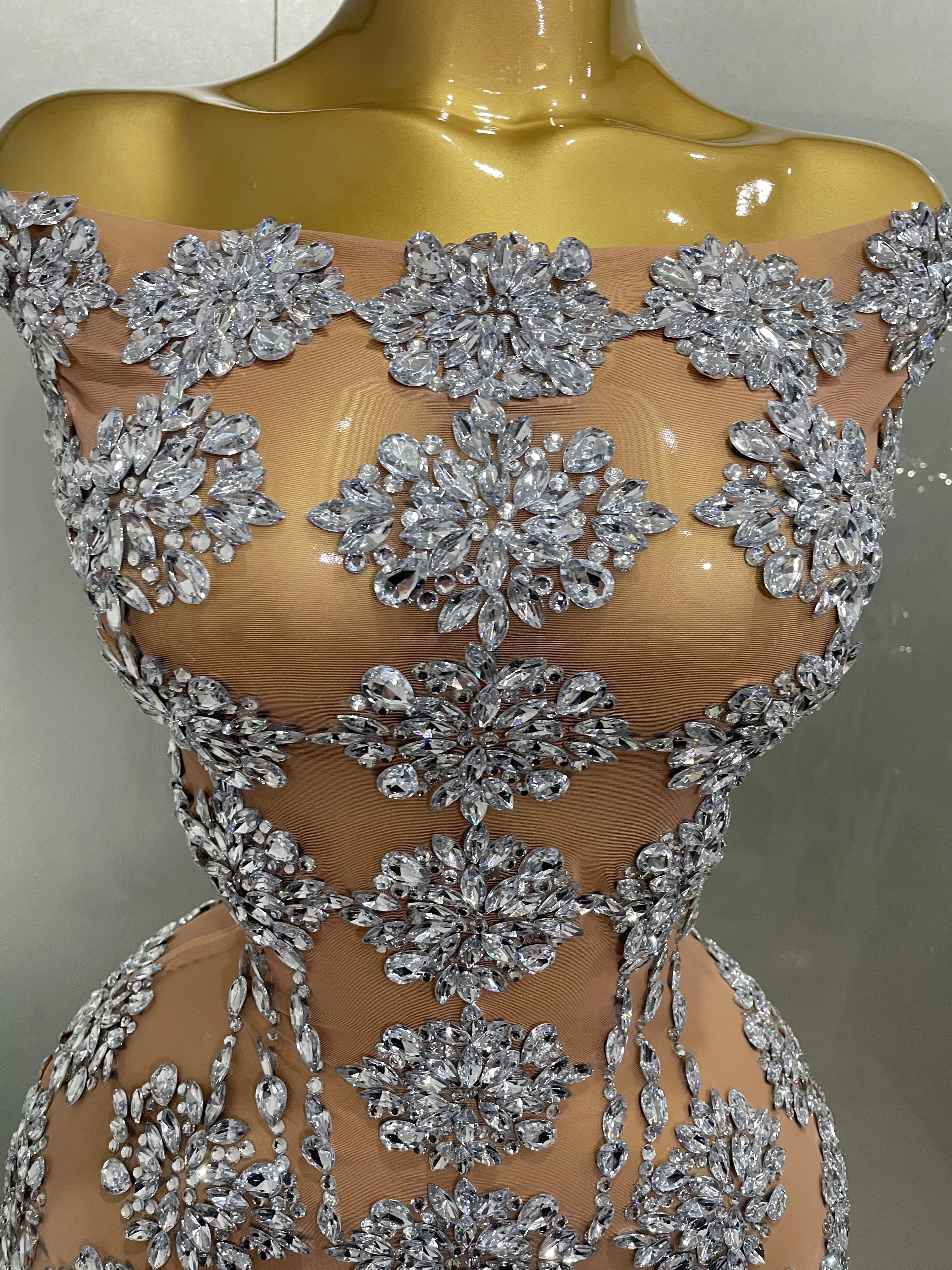 Роскошное блестящее сетчатое мини-платье со стразами 2025 женский сексуальный