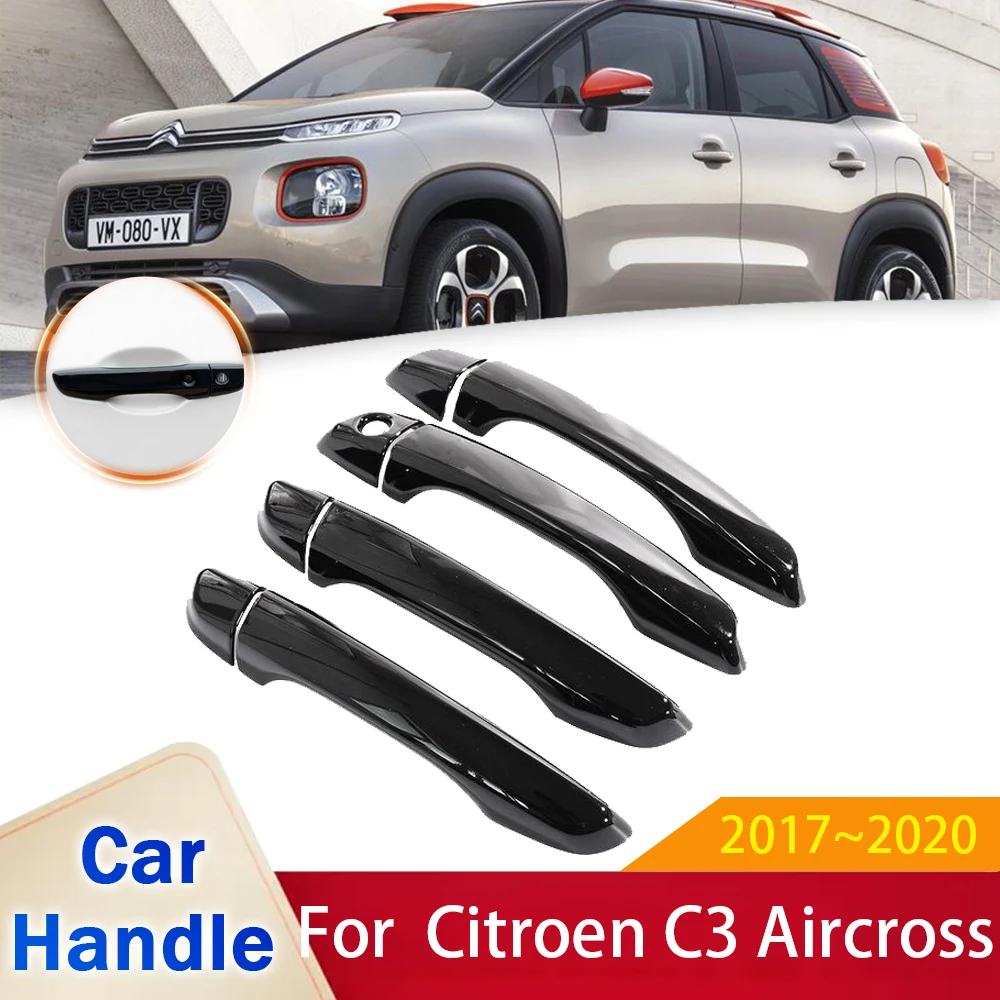 

for Citroen C3 Aircross 2017 2018 2019 2020 Gloss Black Outer Door Handle Cover Style Stickers Car Protective Accessories Gadget