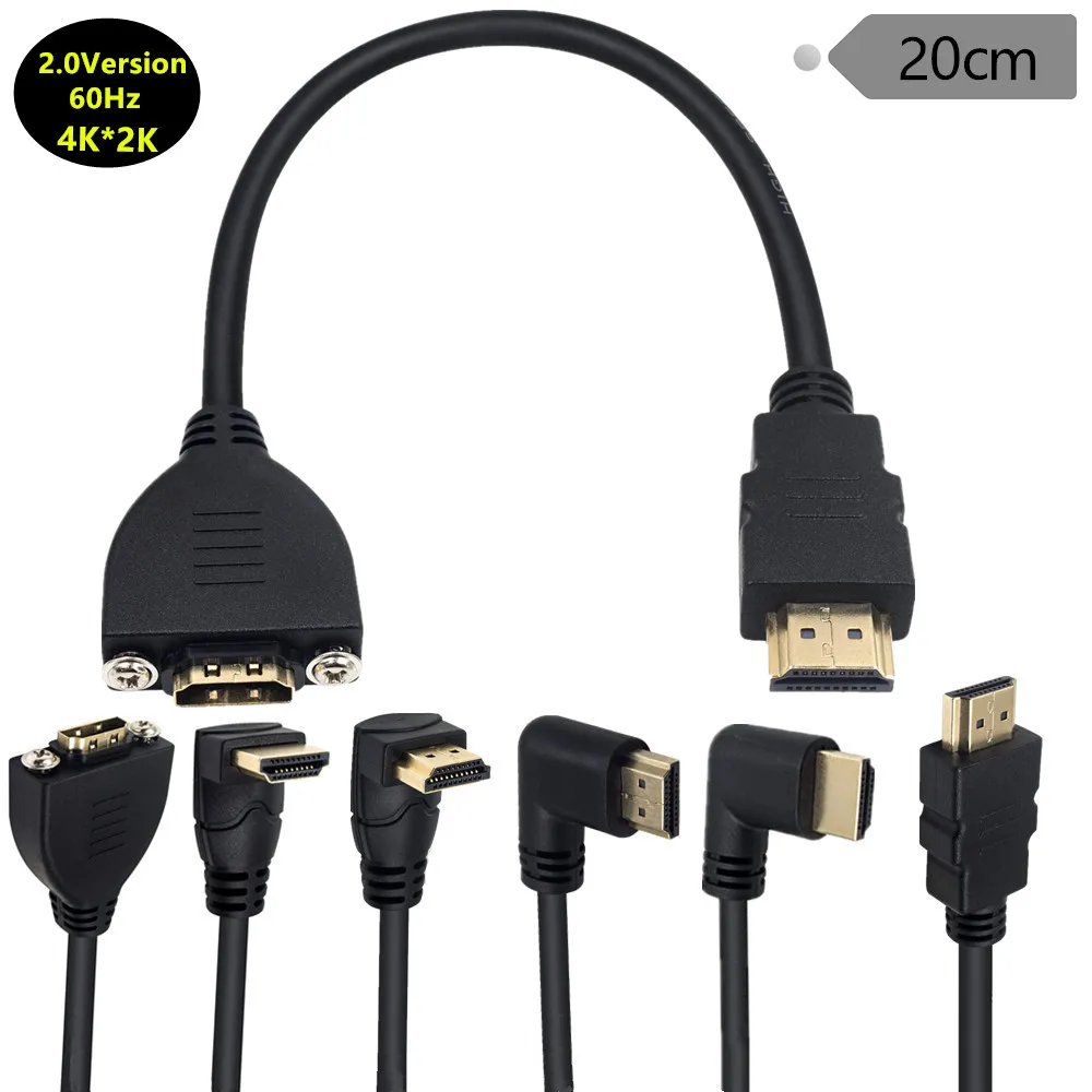4K2K 60 Гц Угловой HDMI-совместимый удлинитель штекер-гнездо с винтовым отверстием Панель Крепления поддержка 4K 60 Гц 0,2 м