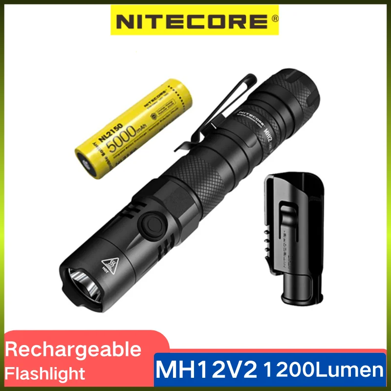 Original NITECORE MH12 V2 Dual Fuel Multiuse Tactical Flashlight 1200Lumens USB-C Rechargeable Include 5000mAh NL2150 Battery