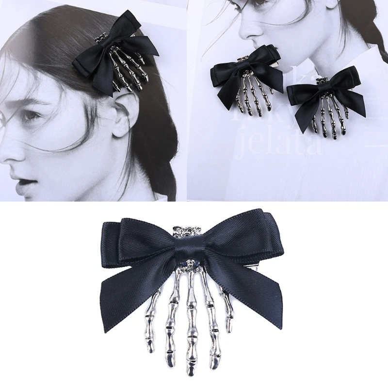 

Skeleton Claws Hair Clips with Bows Gothic Duckbill Clips Retro Halloween Hair Barrettes Hair Styling Tool