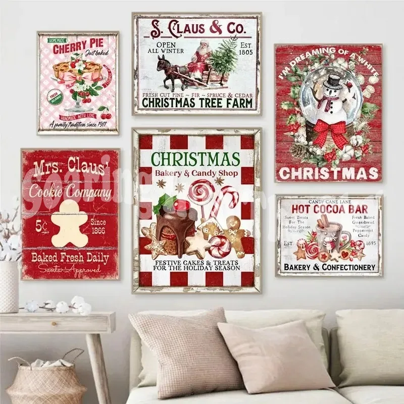 Christmas Wall Art Print Hot Chocolate Candyland Express Gingerbread Bakery Sign Poster Vintage Canvas Painting Kitchen Decor