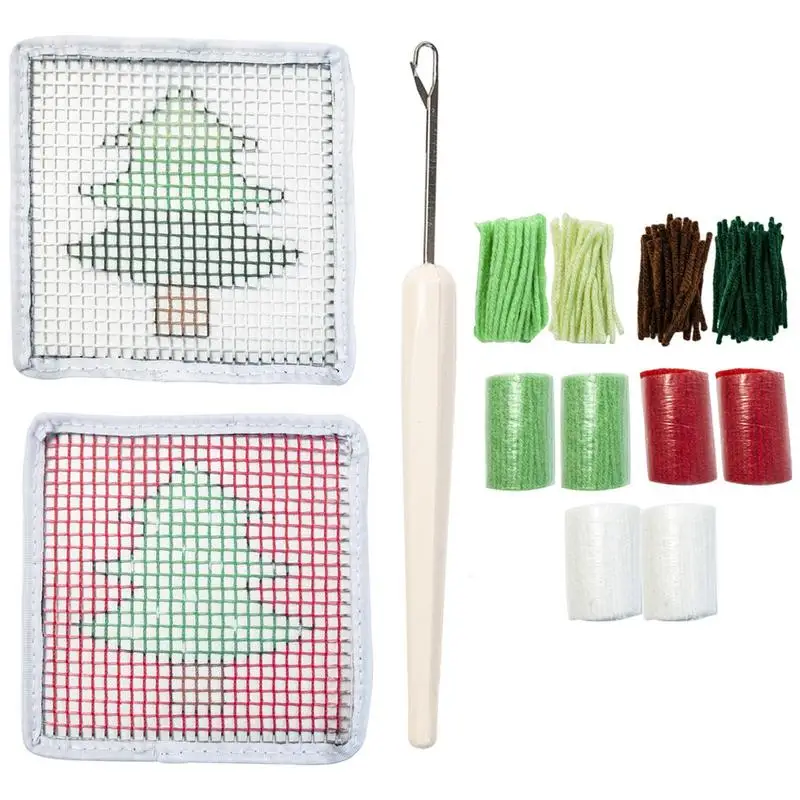 

Latch Hook Coasters Set DIY Woven Christmas Tree Coasters Coaster Latch Hook Kit For Beginners Christmas Ornaments For Holiday