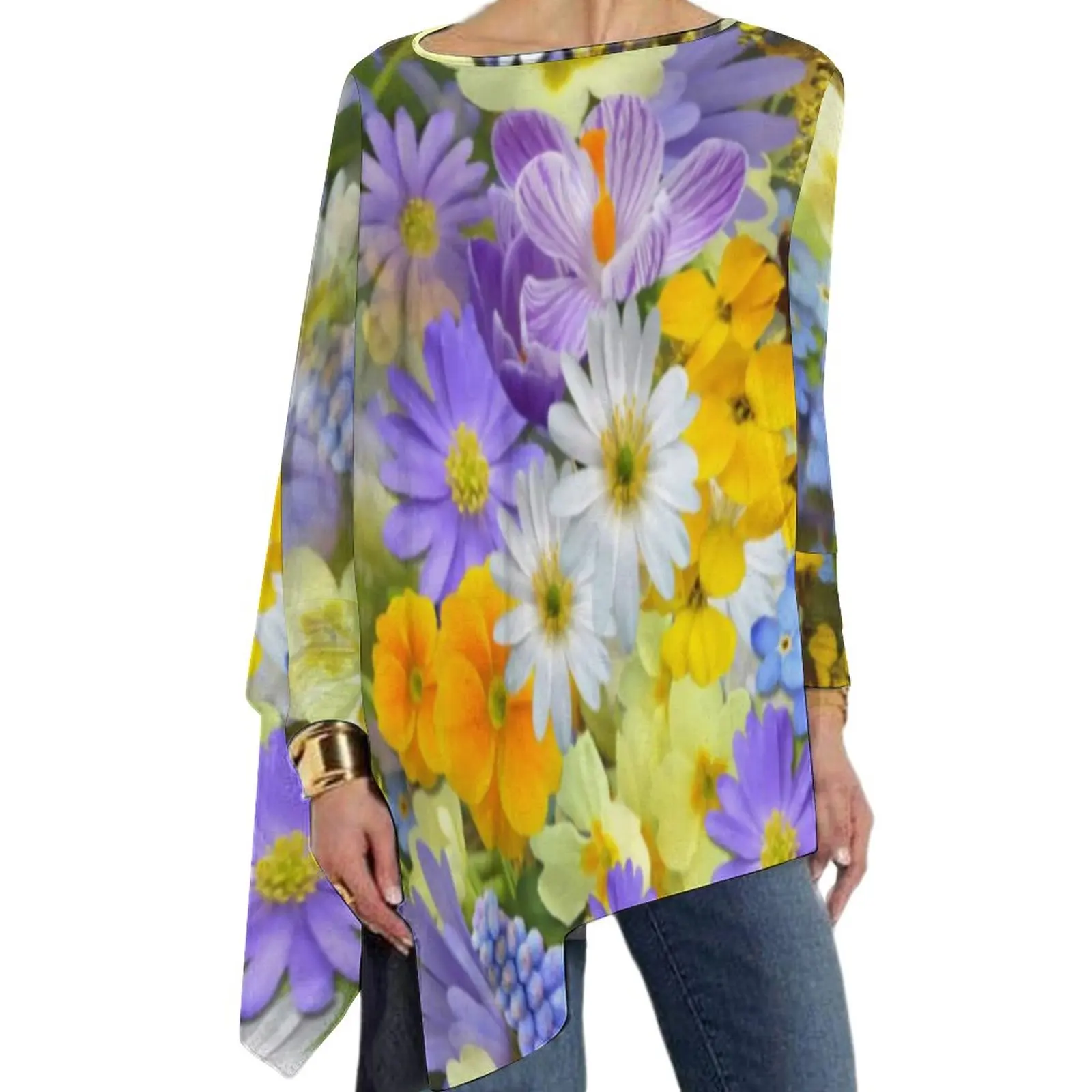 

Purple Daisy Print T-Shirts A Burst of Flowers Elegant T-Shirt Female Long-Sleeve O Neck Fashion Tshirt Oversize Design Top Tees
