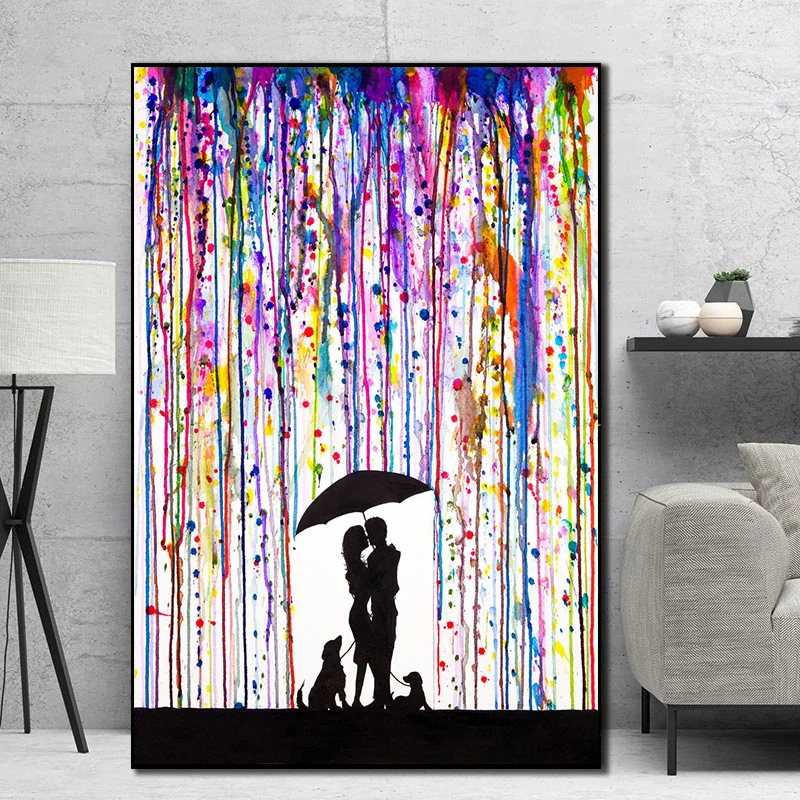 

Абстрактная масляная живопись под зонтом постеры и принты для влюбленных на холсте Настенная картина для гостиной домашний дизайн Декор