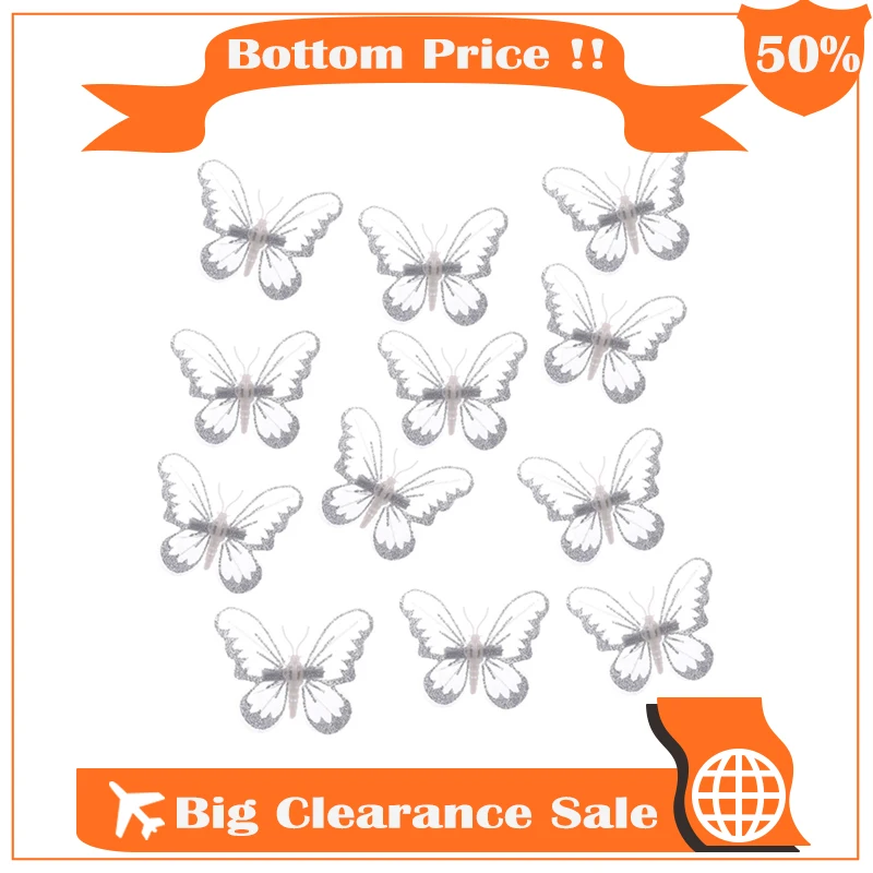 

12 шт. 7 см имитация марли бабочки рождественской елки искусственное украшение для дома заколка для волос распродажа