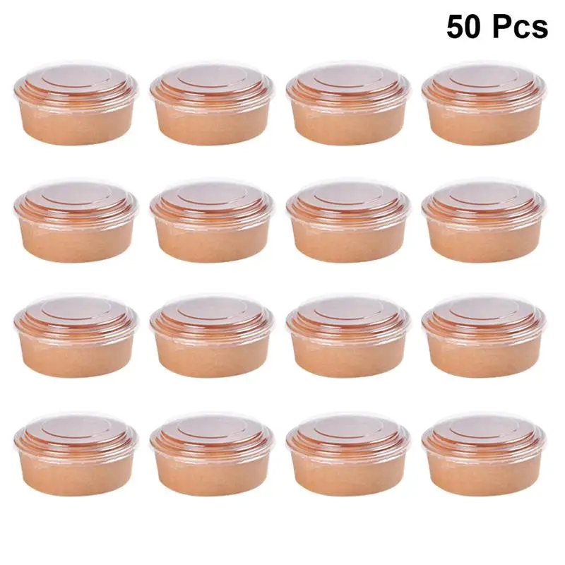 

Bowls Paper Containers Lids With Soup Disposable Meal Cups Salad Food Prep Kraft Box Cream Ice Snack Storage Candy Round Sundae