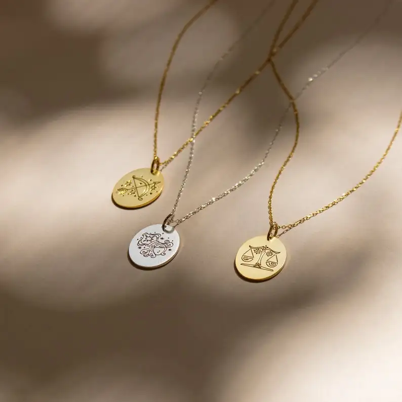 

Oval Zodiac Sign Necklace by Caitlyn Minimalist • Astrology Pendant Necklace • Perfect Birthday Gift • Best Friend Gift •