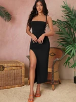 bae lace up backless split thigh cami dress