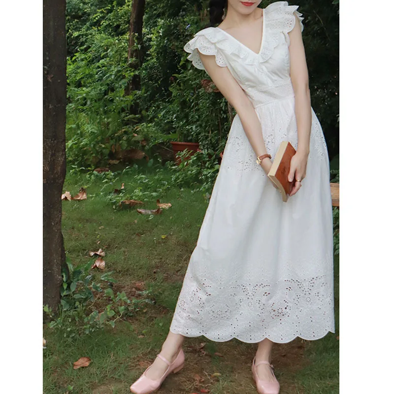 

Женское платье-трапеция средней длины, белое платье во французском стиле с рукавами-фонариками и высокой талией, праздничное платье с надписью First Love, Новинка лета 2023