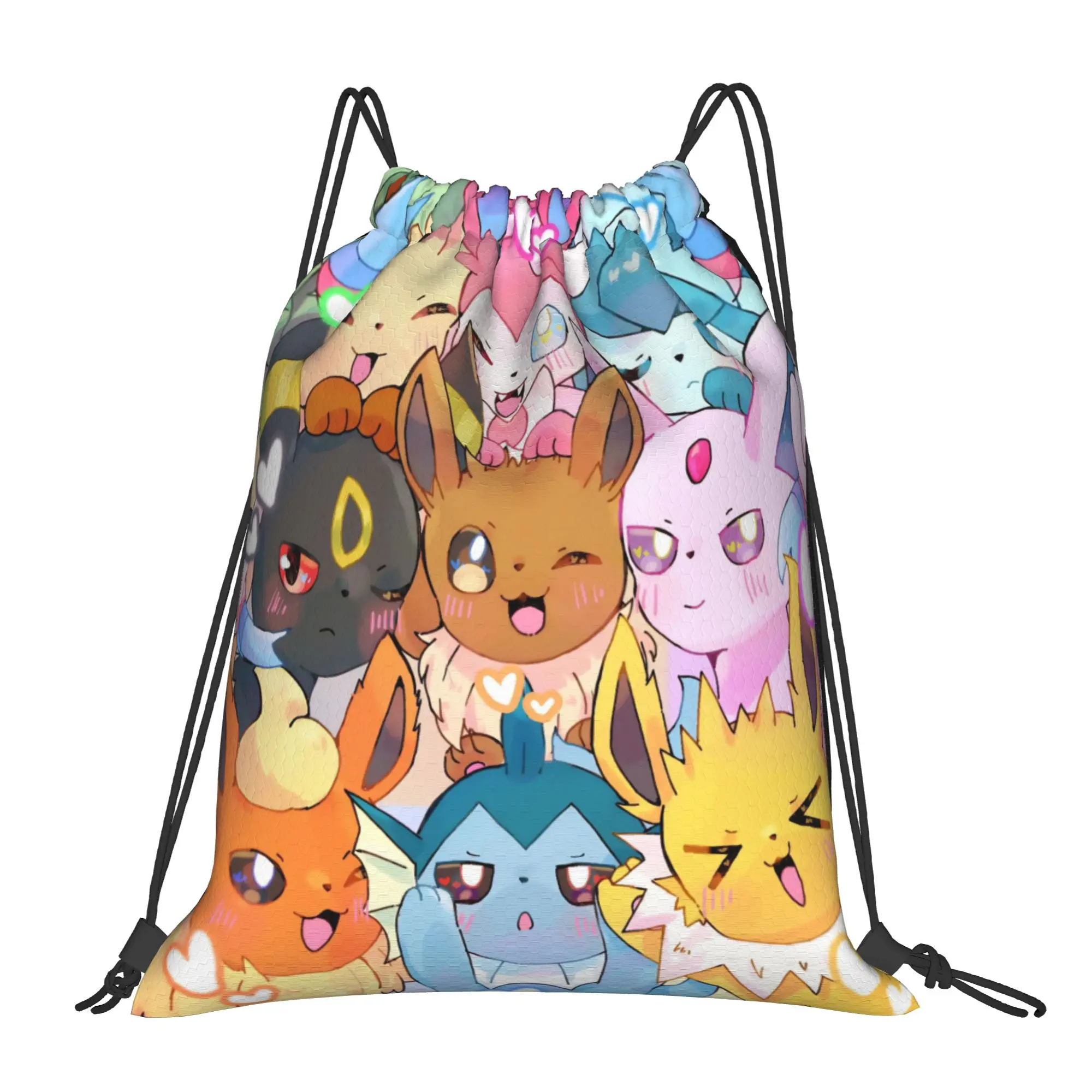 Фото Рюкзак-мешок Eevees Eeveelutions Poke-Mon с милым дизайном, водонепроницаемый, для спортзала и велоспорта, 36 см (Ш) x 43 см (В) №1