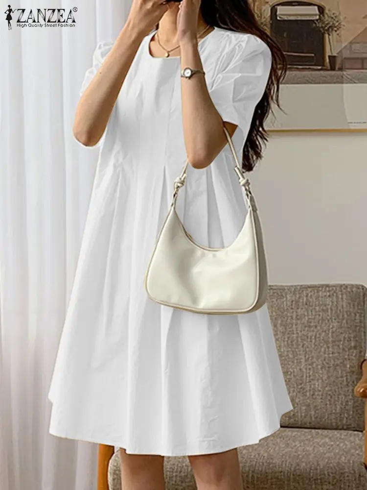 

Корейские женские платья 2022 ZANZEA летние платья с коротким рукавом и круглым вырезом трапециевидный праздничный сарафан элегантное свободно...