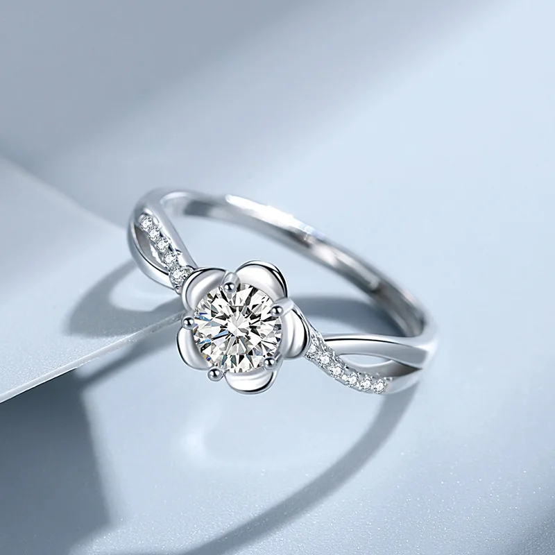 

Perfso sterling Silver S925 Peach Blossom Female Ring Diamond-Embedded Flower Light Luxury Index Finger Ring Fashionable Design