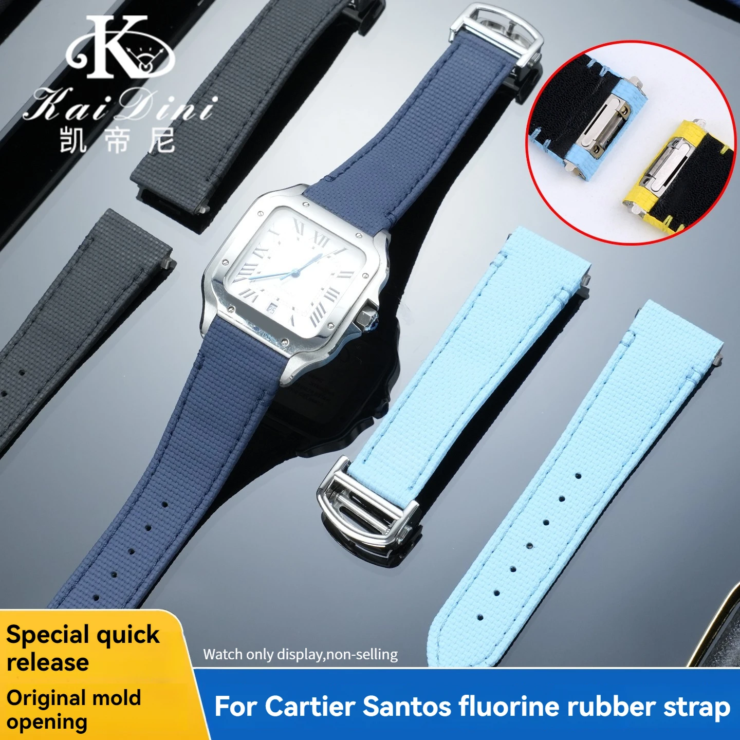 Фото Ремешок для часов из фторкаучука с быстрым съемом, 21 мм, для Cartier Santos WSSA0009 WSSA0010 WSSA0018, новый ремешок для часов SANTOS, мужские аксессуары №1