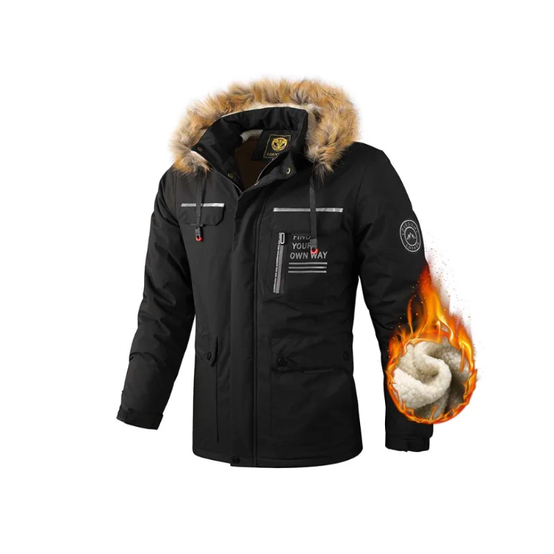 2023 Winter New Fleece Warm Thick Parkas Men Fashion Hooded Fur Collar Windproof Parka Jacket Coat Men Classic Casual Jacket Men