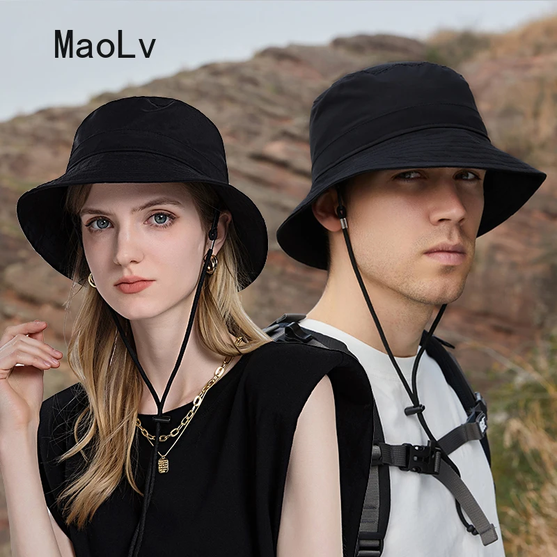 Short Brim Ponytail Bucket Hat Women Outdoor Fishing Hiking Quick Drying Waterproof Sun Protection Hat Men Foldable visor caps