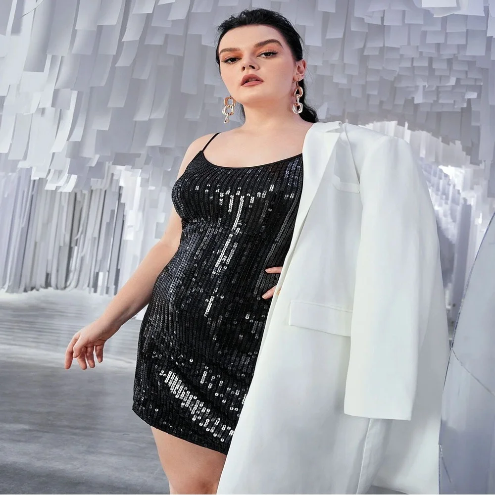 

Sexy Black Sequined Bandage Dress for Women Spaghetti Strap Strapless Mini Summer Dress