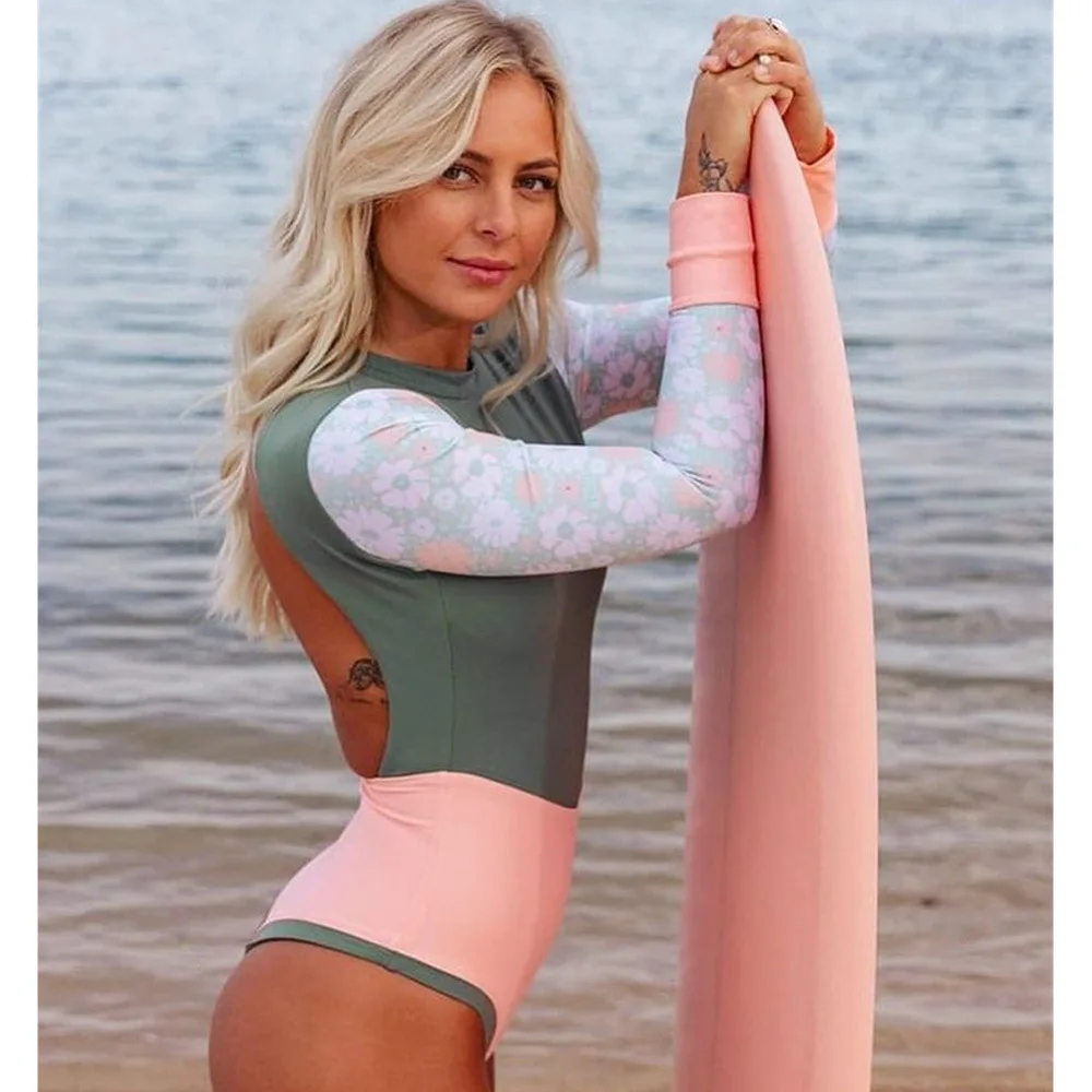 

One Piece Swimsuit Women Sport Swimwear Monokinis Rash Guards Surfing Suit Female Open Back Fitness Beach Bathing Suit
