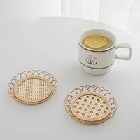 simple style drink cup coasters japanese mat dining table placemat bamboo woven saucer mat non slip pot holder rattan woven cup