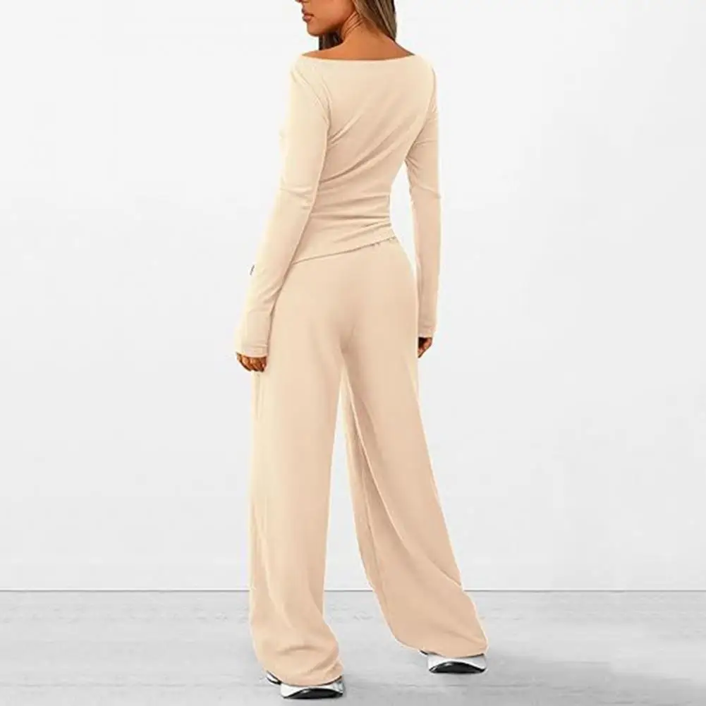 Женский комплект из топа и брюк однотонная Асимметричная блузка брюки с широкими