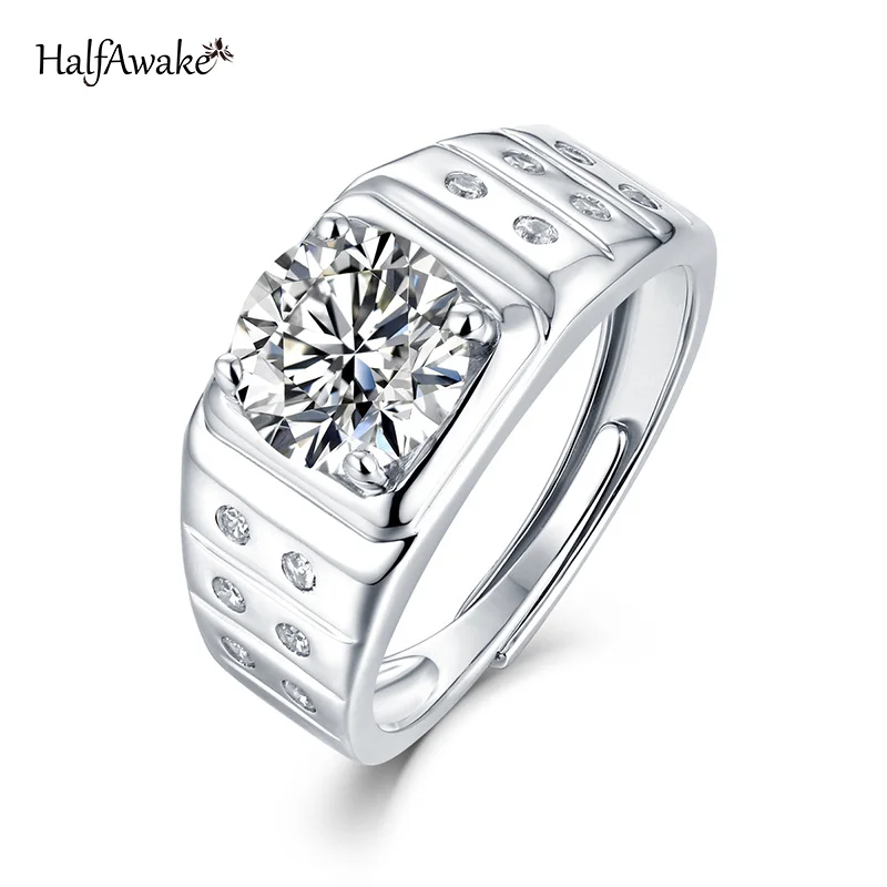 

Luxury S925 Sterling Silver 2ct D Color Moissanite Adjustable Ring For Men Lucky Fortune Jewelry Accessories Father's Day Gift