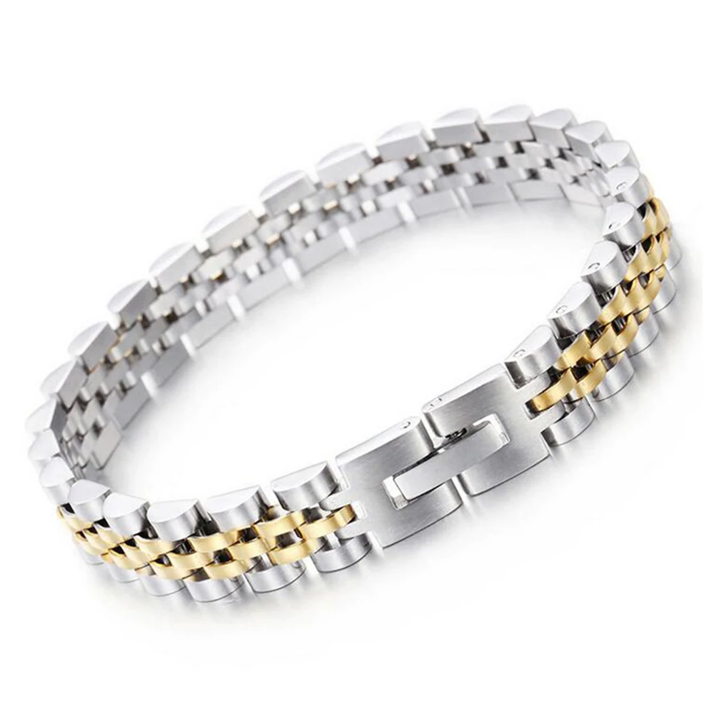 

10mm Luxury Men Women Stainless Steel Biker Strap Watch Chain Bracelet Gold Color Hiphop Watchband Bracelets & Bangles Jewelry