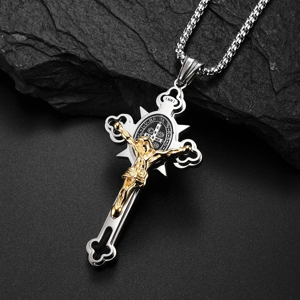 

Vintage Jesus Cross Pendant Necklace Stainless Steel Men's Biker Catholic Fashion Amulet Chain Necklace Jewelry Gifts Wholesale