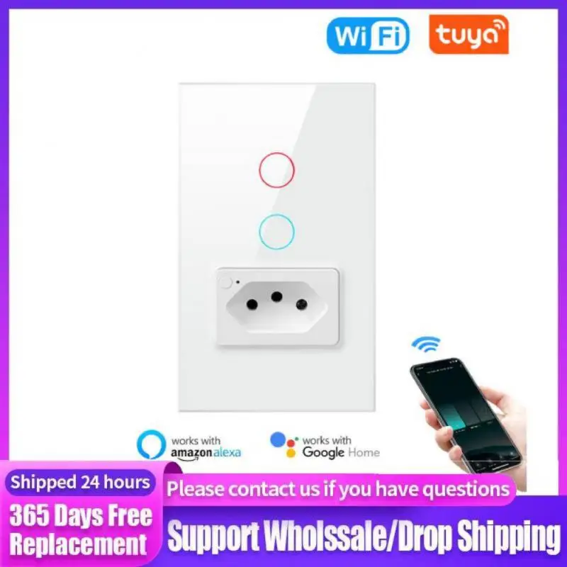 

Tuya WiFi Switch and Socket Brazil Standard 4X2 Glass Panel 1/2 Buttons Smart Light Switch works with Alexa Google home